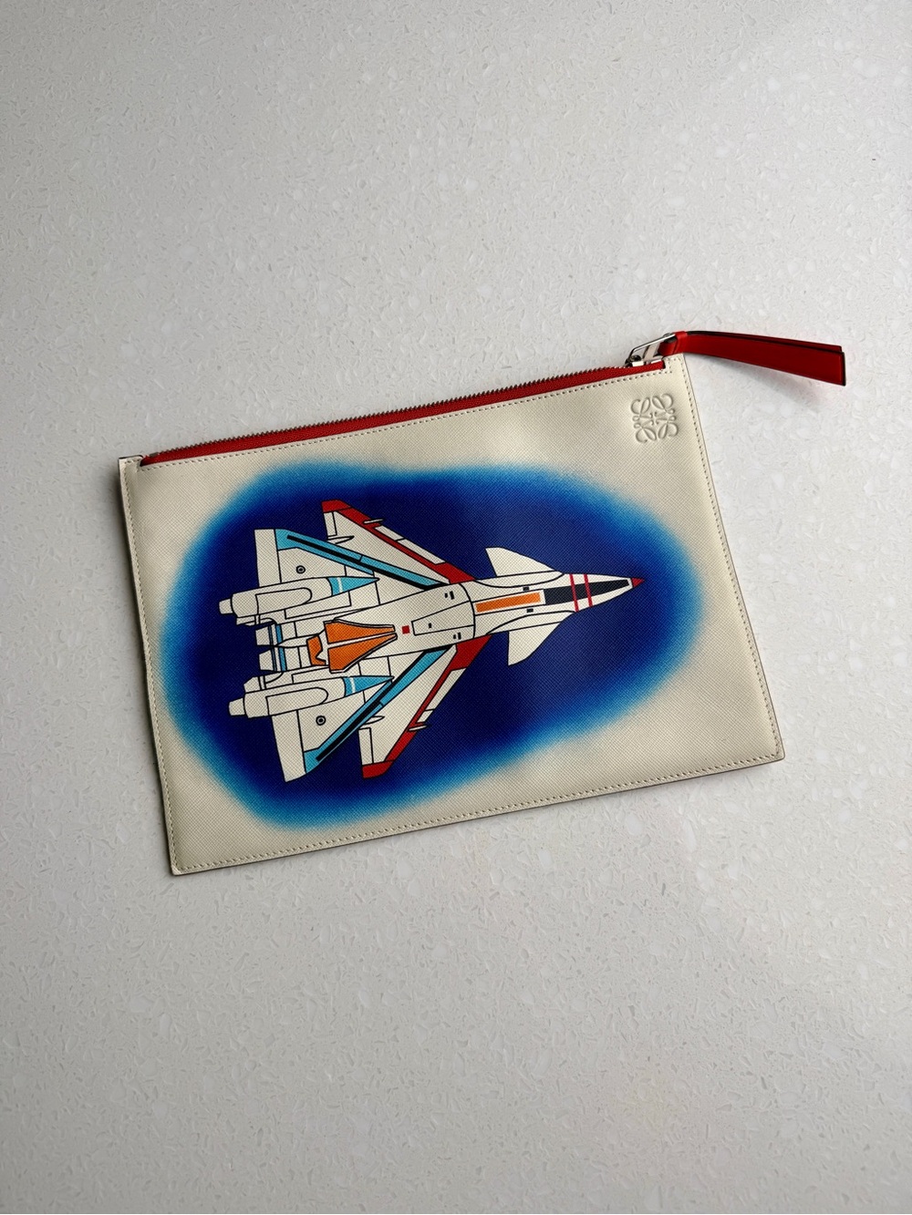 LOEWE Fighter Jet Graphic Zip Pouch Clutch Wristlet Made in Spain